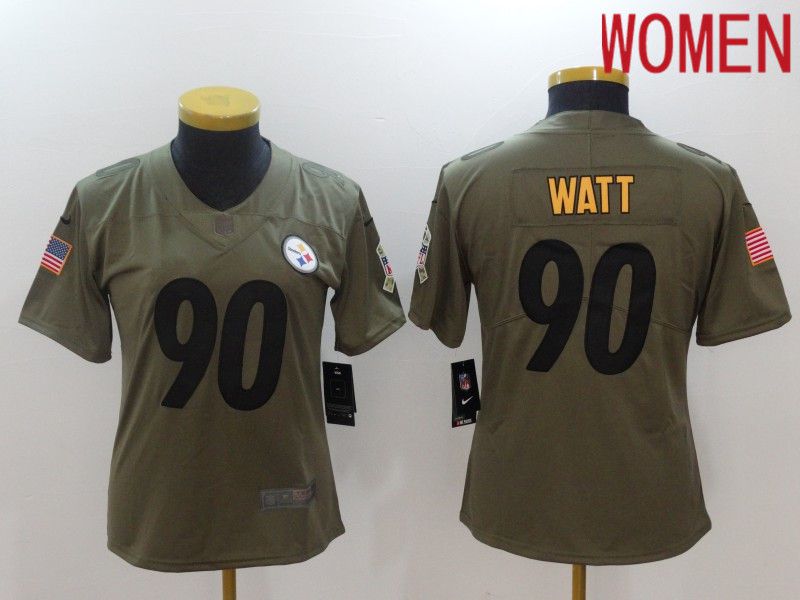 Women Pittsburgh Steelers 90 Watt black Nike Olive Salute To Service Limited NFL Jersey